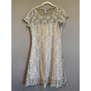 Sundance Beige Lace Overlay Dress A-Line Built-In Slip Lined ‎ Small
